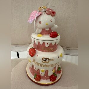 Hello Kitty 50th Anniversary Strawberry Tiered Birthday Cake Cookie Jar NWT